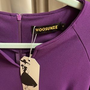 Woosunze - Women’s Flounce Bell Sleeve Pencil Dress. Size small. Purple.